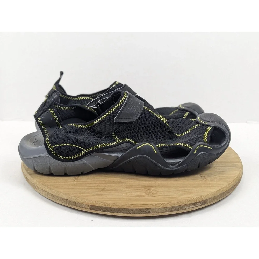 Crocs Mens Swiftwater Mesh Fisherman Deck Sandals Black Size 12